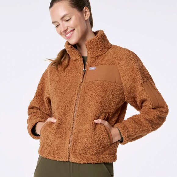 On-Shift High Pile Fleece Bomber Jacket Size Small in Mocha - Picture 2 of 4